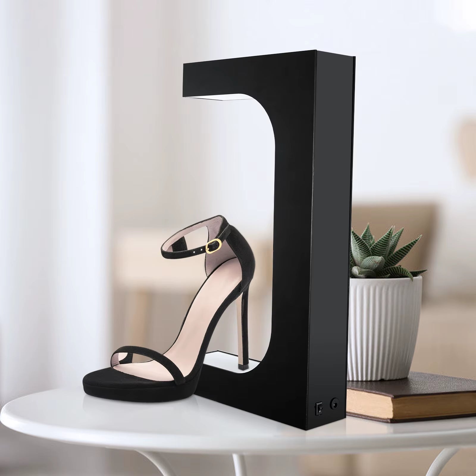 Levitating Shoe Display Floating Sneaker Stand Magnetic Sneaker Shelf with LED Light Rotating Acrylic Holder for Advertising