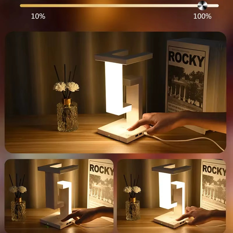 LED Suspended Anti-Gravity Night Light with 10W Wirelesscharger，Bedroom Bedside Home Creative Design LED Levitating Table Lamp