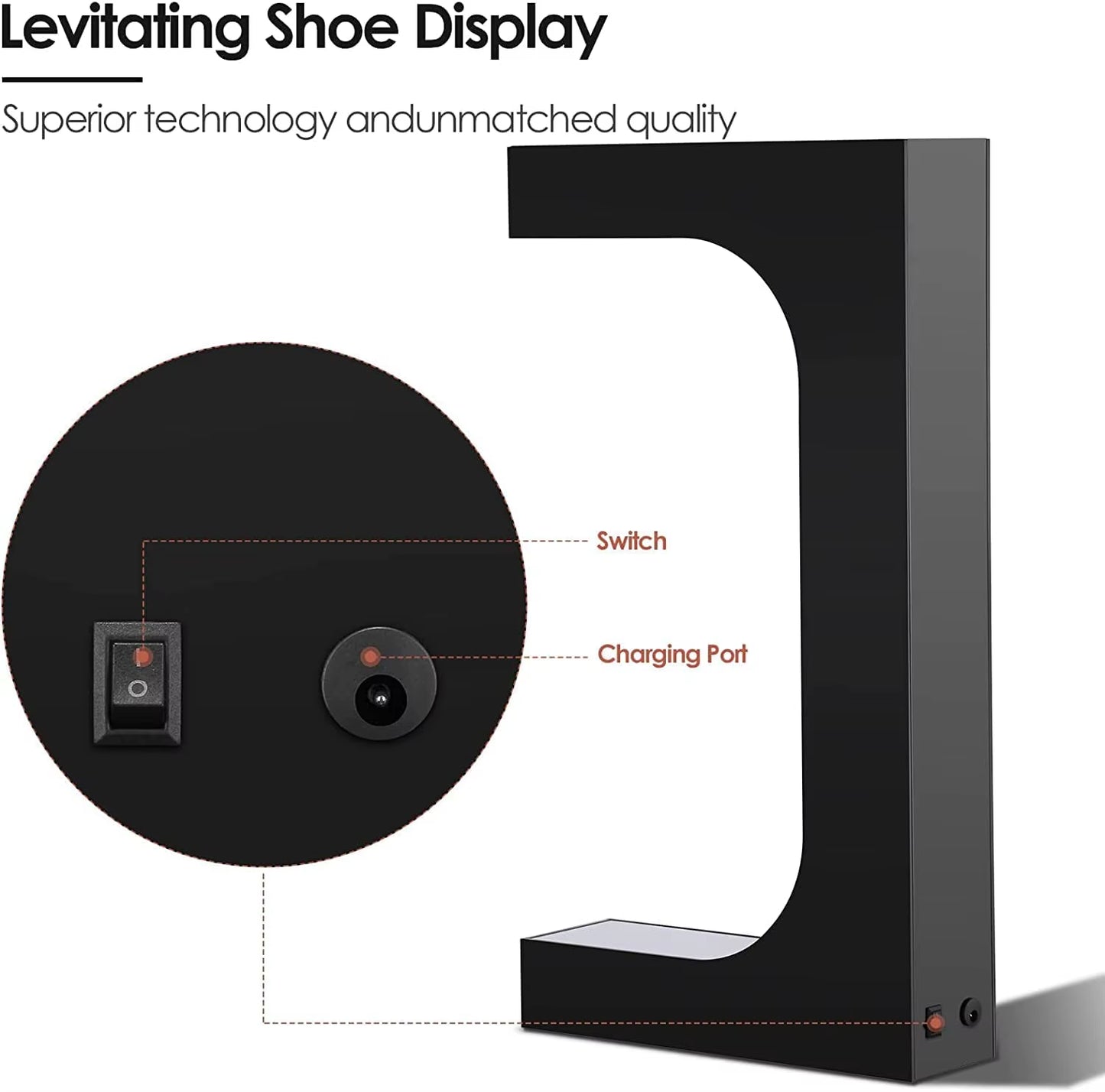 Levitating Shoe Display Floating Sneaker Stand Magnetic Sneaker Shelf with LED Light Rotating Acrylic Holder for Advertising