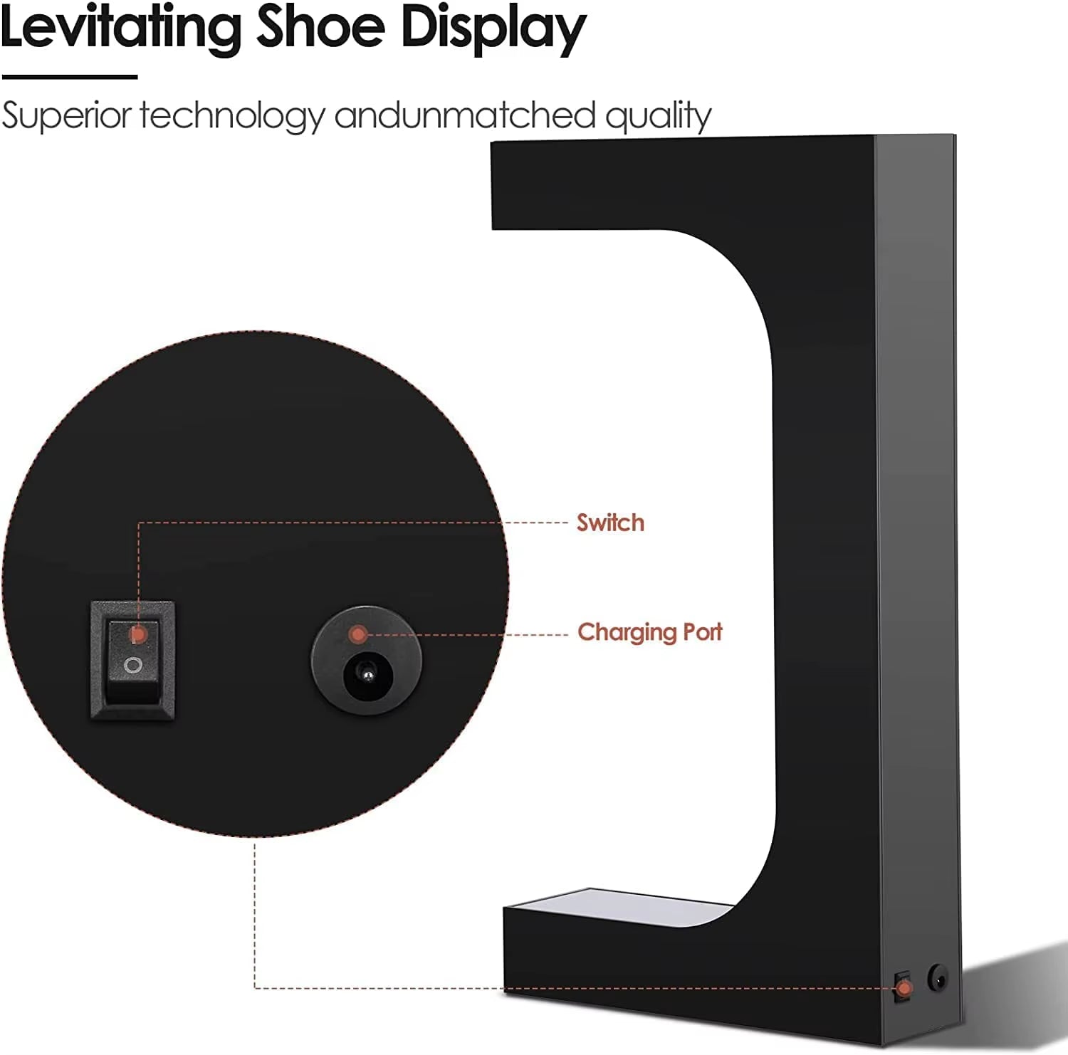 Levitating Shoe Display Floating Sneaker Stand Magnetic Sneaker Shelf with LED Light Rotating Acrylic Holder for Advertising