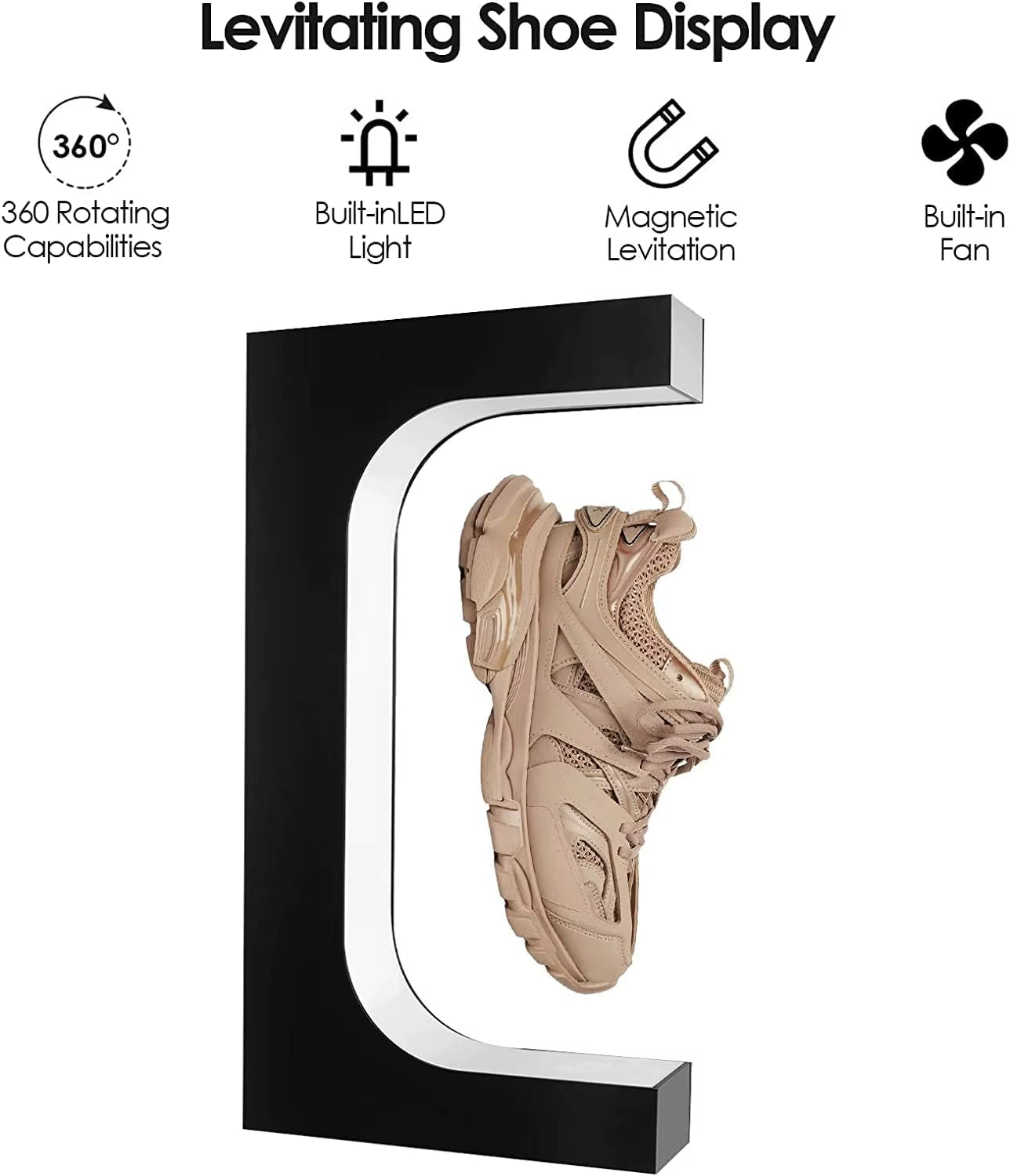 Levitating Shoe Display Floating Sneaker Stand Magnetic Sneaker Shelf with LED Light Rotating Acrylic Holder for Advertising