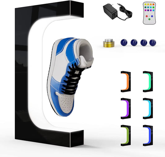 Levitating Shoe Display Floating Sneaker Stand Magnetic Sneaker Shelf with LED Light Rotating Acrylic Holder for Advertising