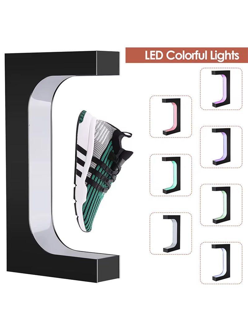 Levitating Shoe Display Floating Sneaker Stand Magnetic Sneaker Shelf with LED Light Rotating Acrylic Holder for Advertising